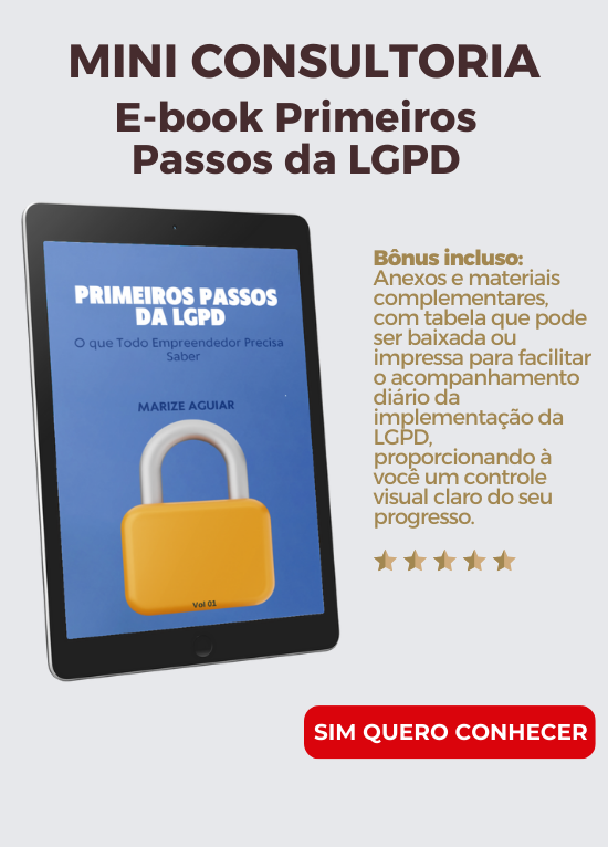 A Mini Consultoria Primeiros Passos da LGPD, é uma mini consultoria completa em formato e-book, que tem como objetivo, economizar tempo e dinheiro para todos que estão começando a empreender e que precisam implementar seus conhecimentos. Bônus incluso: Anexos e materiais complementares, com tabela que pode ser baixada ou impressa para facilitar o acompanhamento diário da implementação da LGPD, proporcionando à você um controle visual claro do seu progresso.